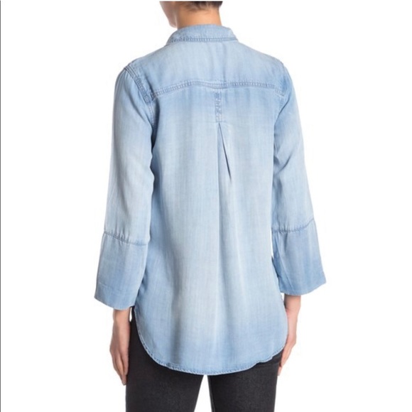 Cloth + Stone tie dye blue chambray collared button down top shirt 1/2 sleeves - Picture 7 of 10
